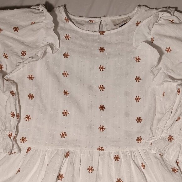 Universal Thread Tops - COTTAGECORE CREAM RUFFLED TOP, EMPIRE WAIST, EMBOIDERY, SMALL, 100 % COTTON